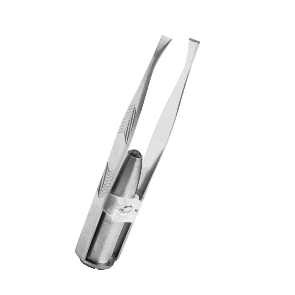 LED Light Eyebrow & Eyelash Tweezer – Stainless Steel LED Precision Tweezer Qme Silver