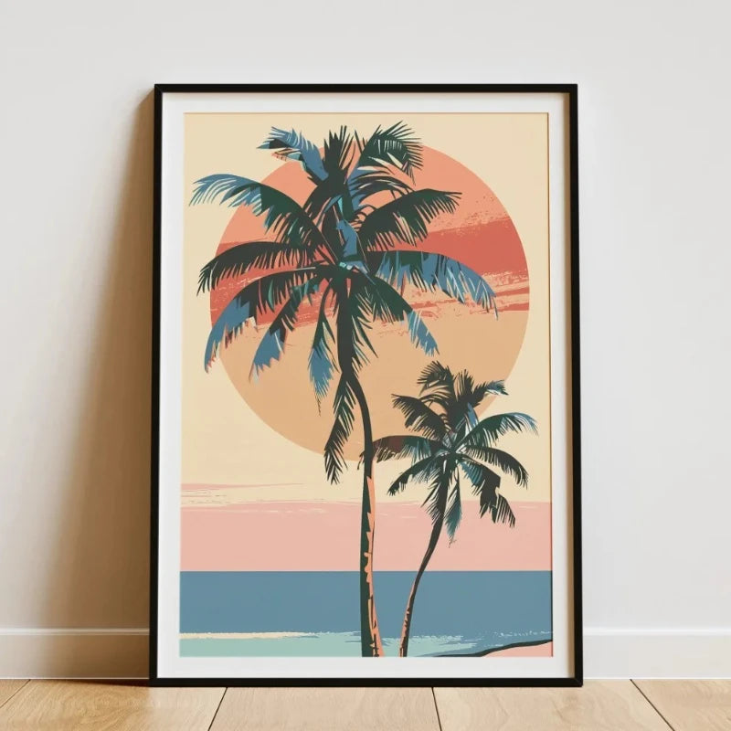 Minimalist Botanical Canvas Wall Art – Bamboo Tropical Leaf Canvas Wall Art Qst