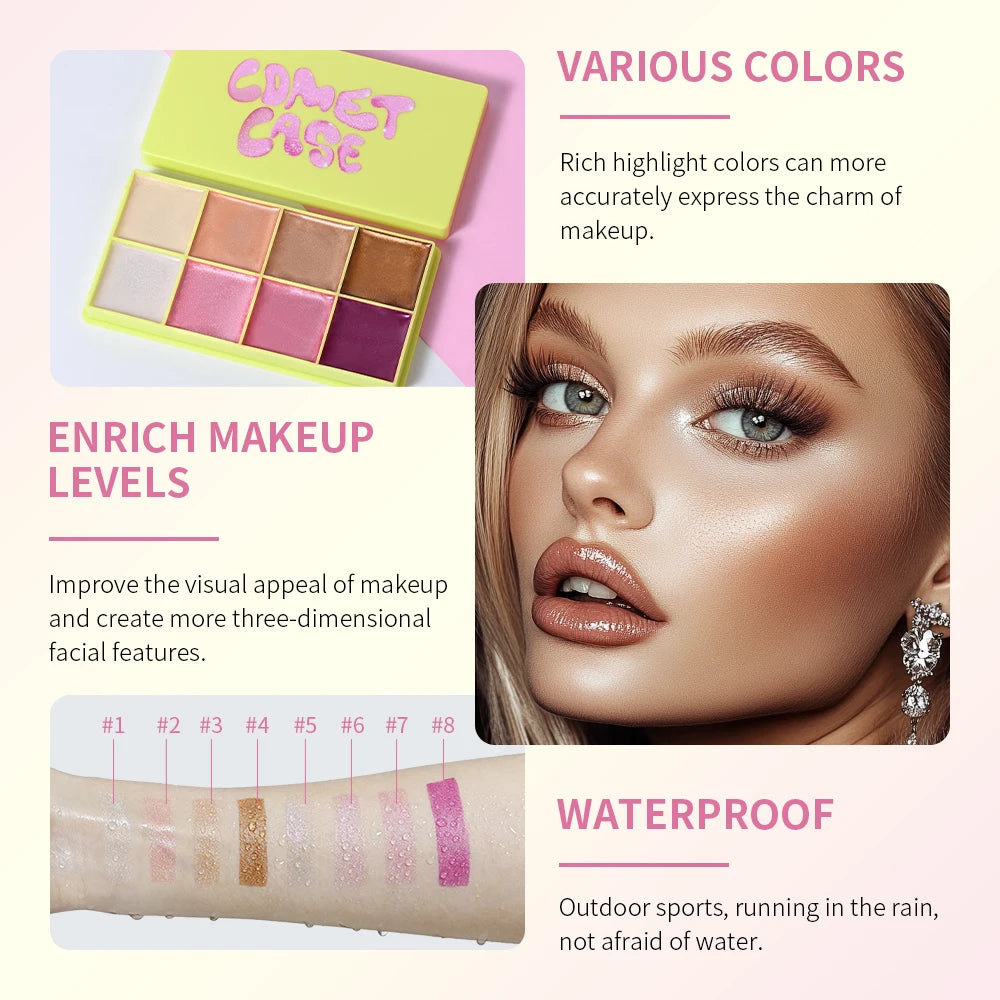 8-Color Cream Highlighter Palette – Blush, Contour & Glow Highlighter Palette Qst