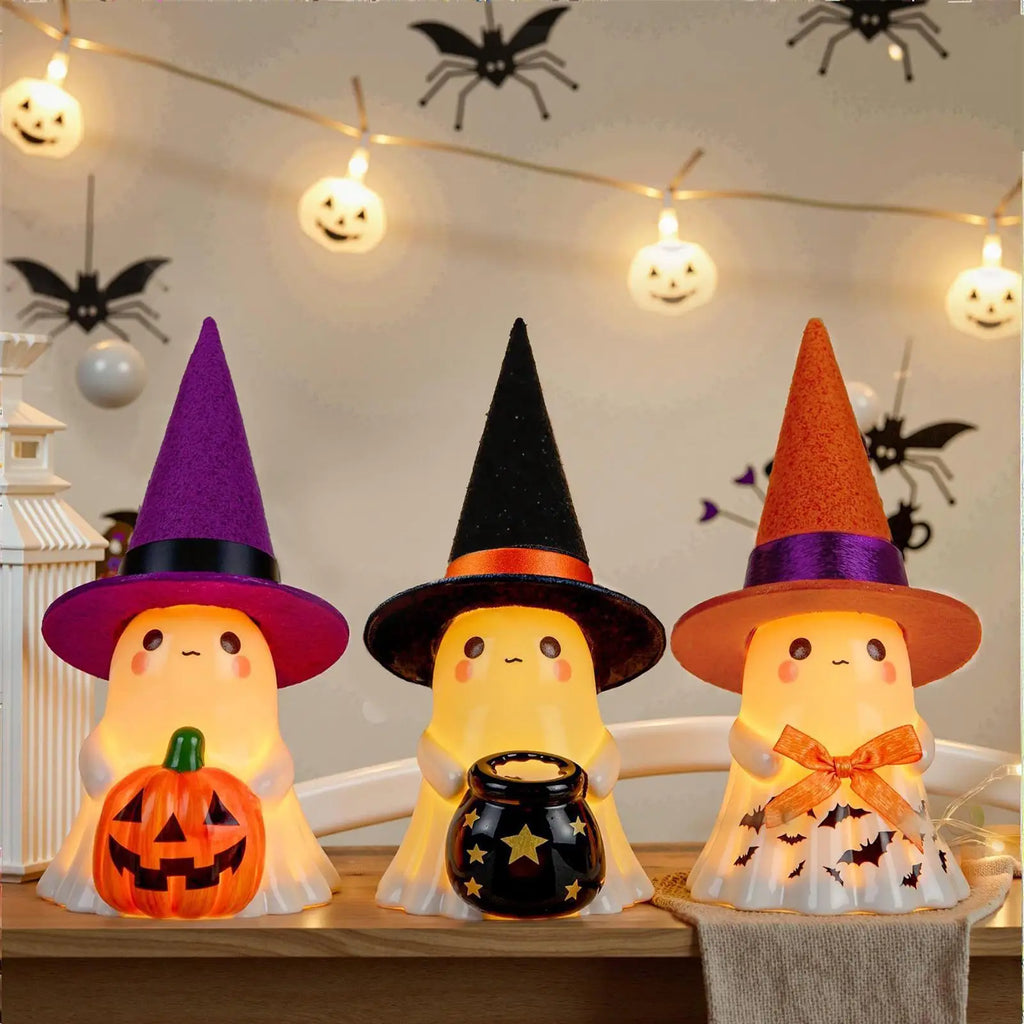 LED Light-Up Ghost Halloween Resin Decoration | Spooky Statue Halloween LED Statue Qme