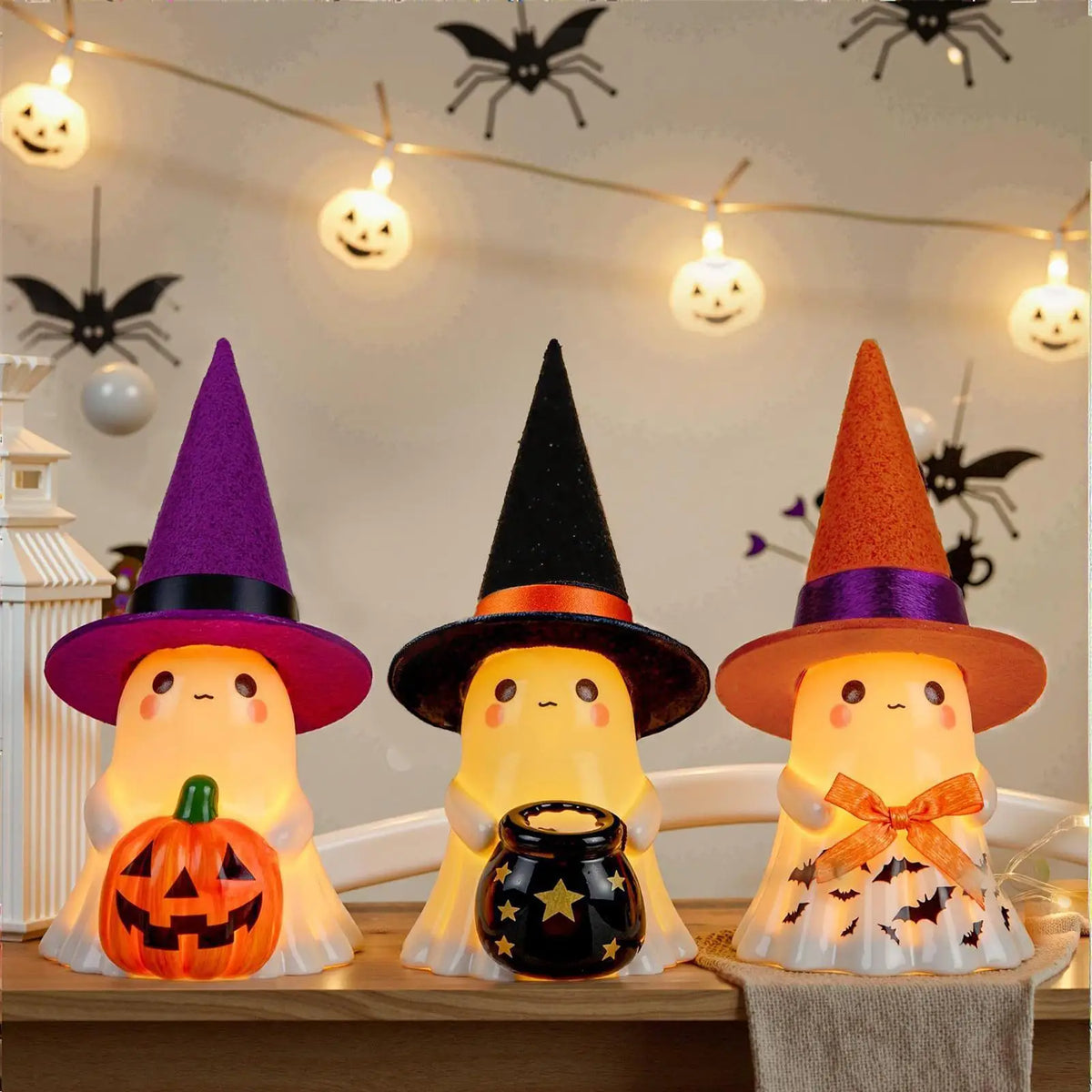 LED Light-Up Ghost Halloween Resin Decoration | Spooky Statue Halloween LED Statue Qme