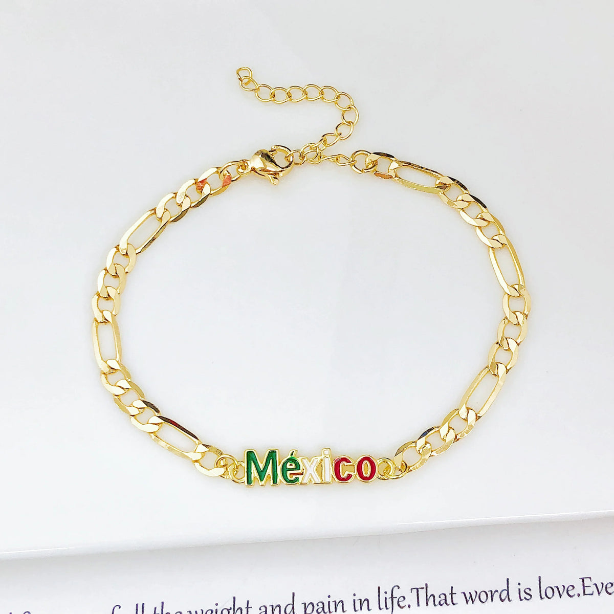 Gold Plated Enamel Venezuela Colombia Flag Figaro Bracelet Enamel Flag Bracelet Qme 9