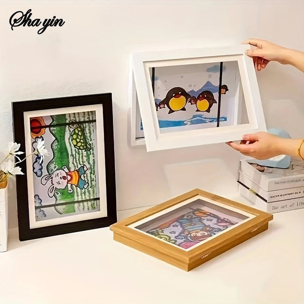 Flip-Up Wooden A4 Photo Frame | Magnetic Kids Art Display Wooden Picture Frame Qme