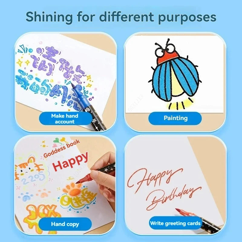 Glitter Double Tip Shimmer Marker Pens for Cards & DIY Art Glitter Marker Pens Qme