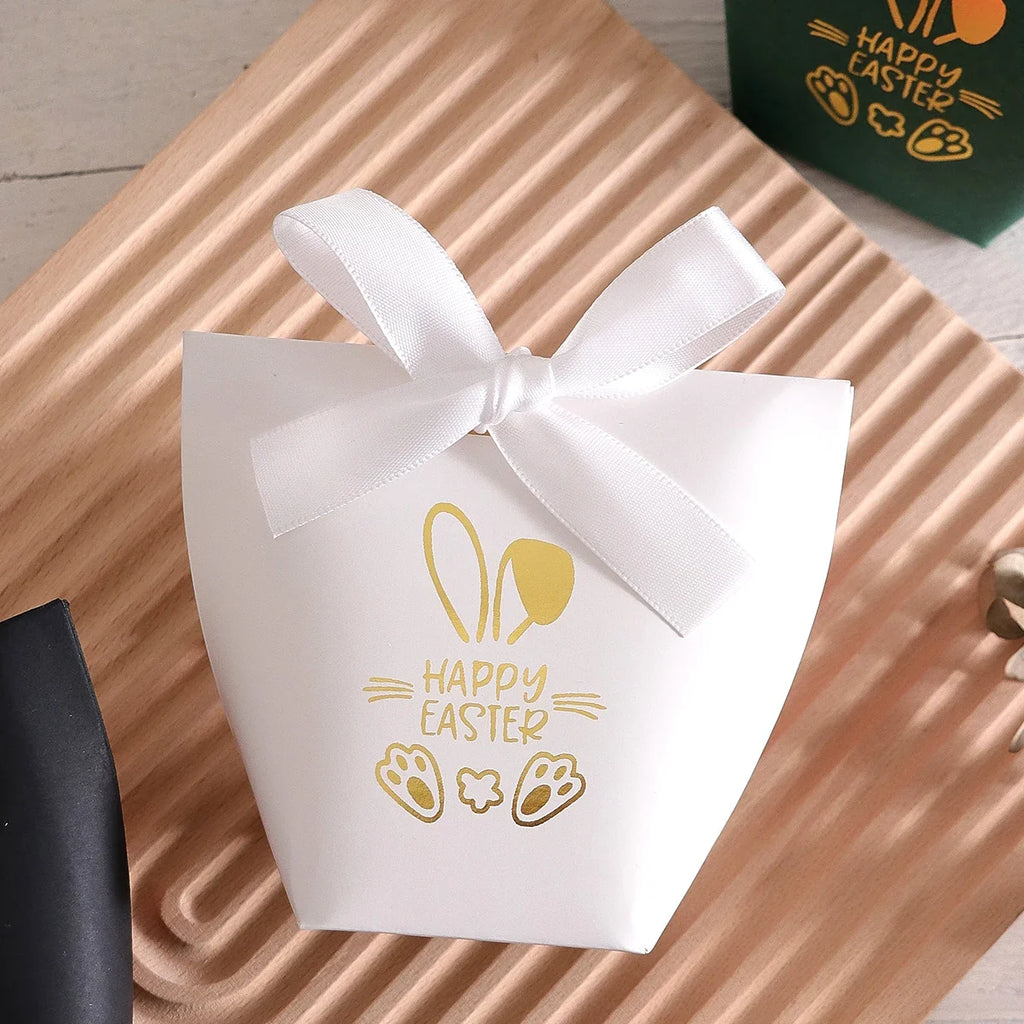 Happy Easter Mini Gift Boxes – Bunny Paw Print Green & Gold Easter Gift Boxes Qme
