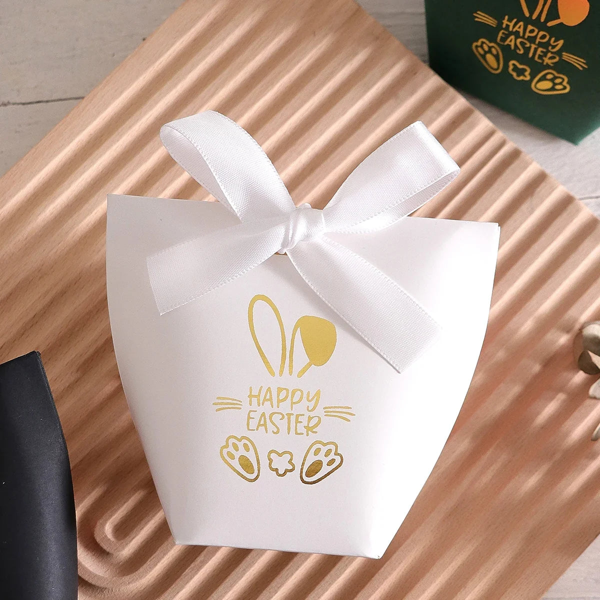 Happy Easter Mini Gift Boxes – Bunny Paw Print Green & Gold Easter Gift Boxes Qme