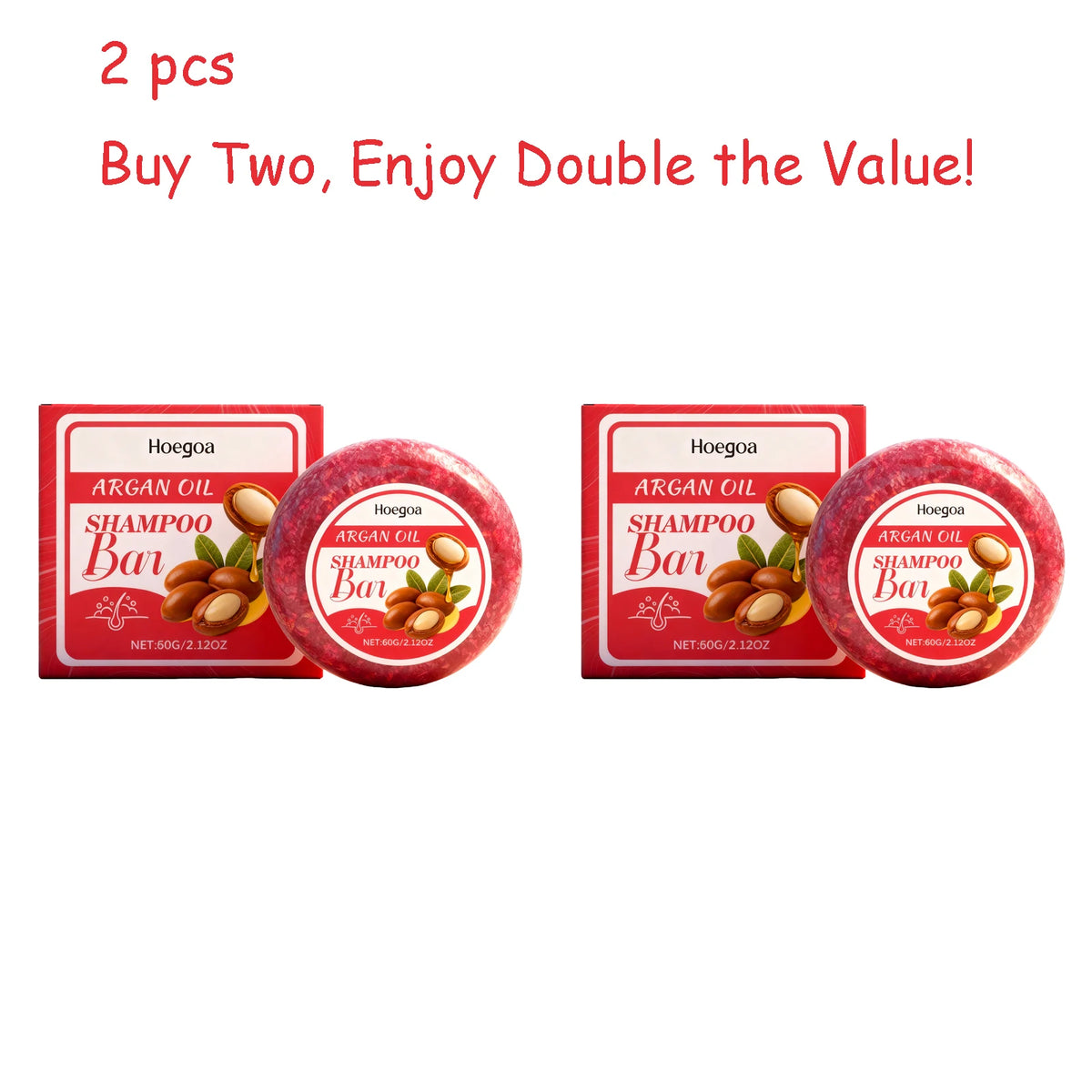 HOEGOA 60g Argan Oil Shampoo Bar – Moisturizing Oil Control Solid Shampoo Bar Qst 2 pcs