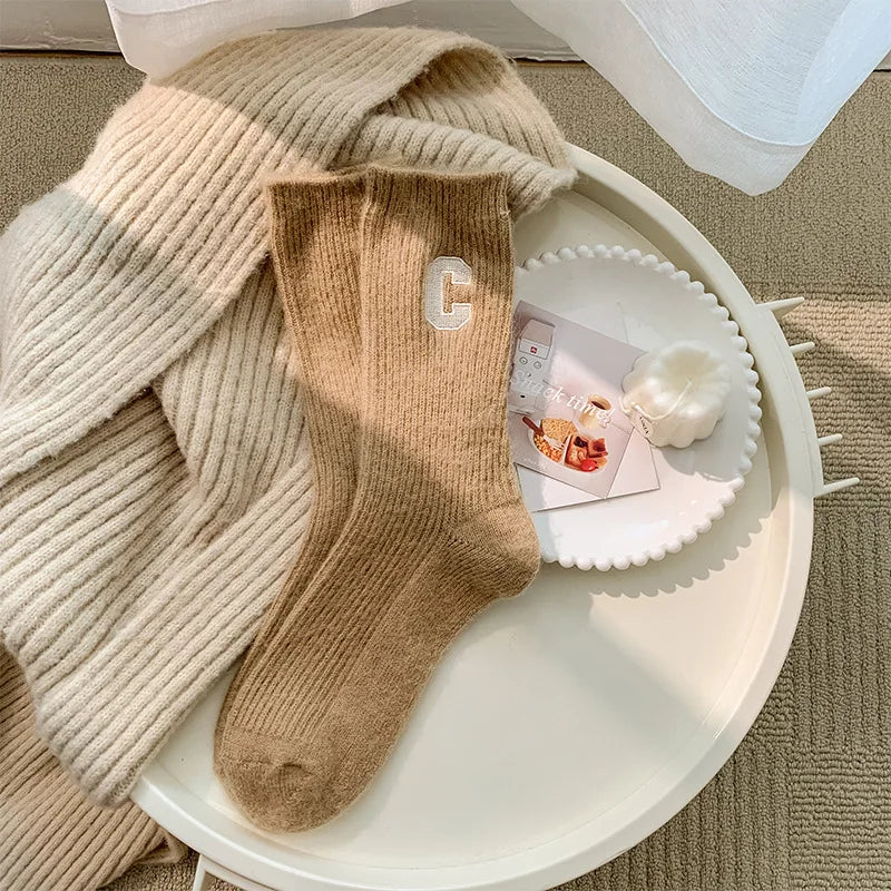 Women's Luxury Wool Cashmere Winter Socks – Thick & Cozy Winter Wool Socks Qme Khaki One Size