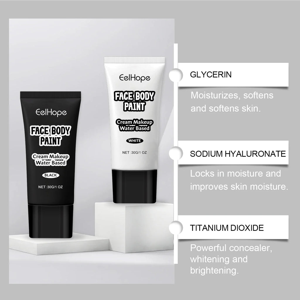 Halloween Black & White Face Paint Cream – Waterproof Clown Makeup Face & Body Paint Qst