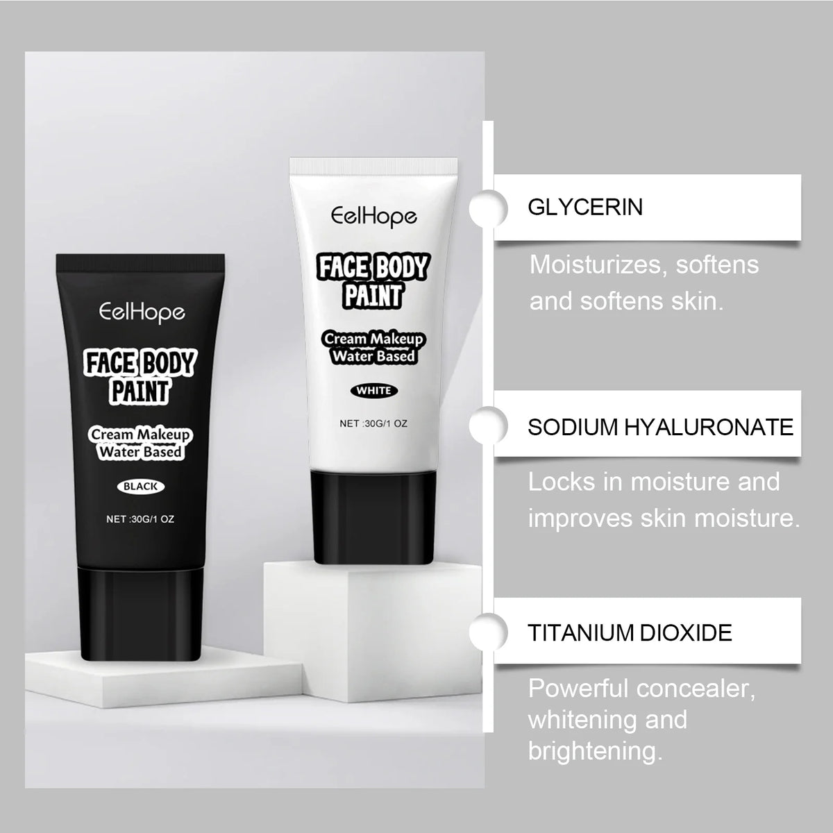 Halloween Black & White Face Paint Cream – Waterproof Clown Makeup Face & Body Paint Qst