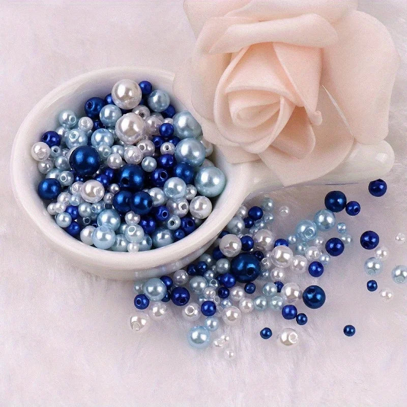 150pcs Pearl-Like Double-Hole Round Beads for DIY Jewelry Craft Beads Qme