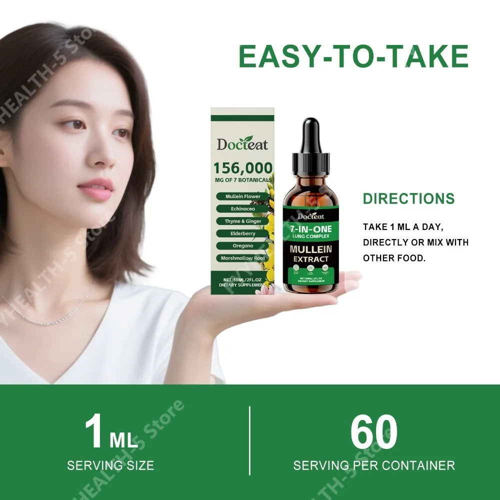 Docteat 7-in-1 Lung Complex Drops – Mullein & Elderberry 60ml Herbal Liquid Supplement Qst