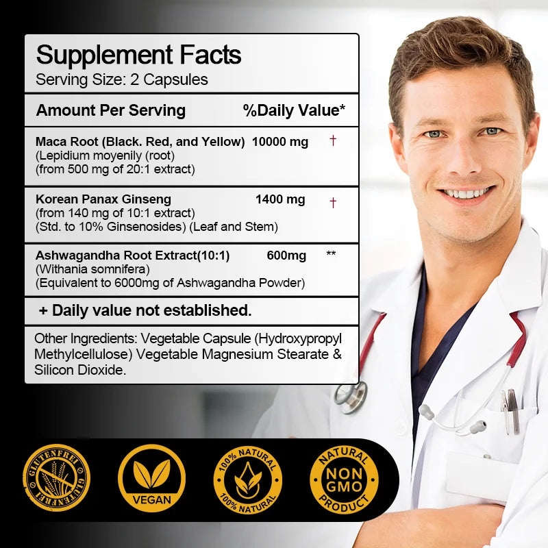 Organic Maca & Ashwagandha Capsules – Energy & Endurance Herbal Supplement Capsules Qst