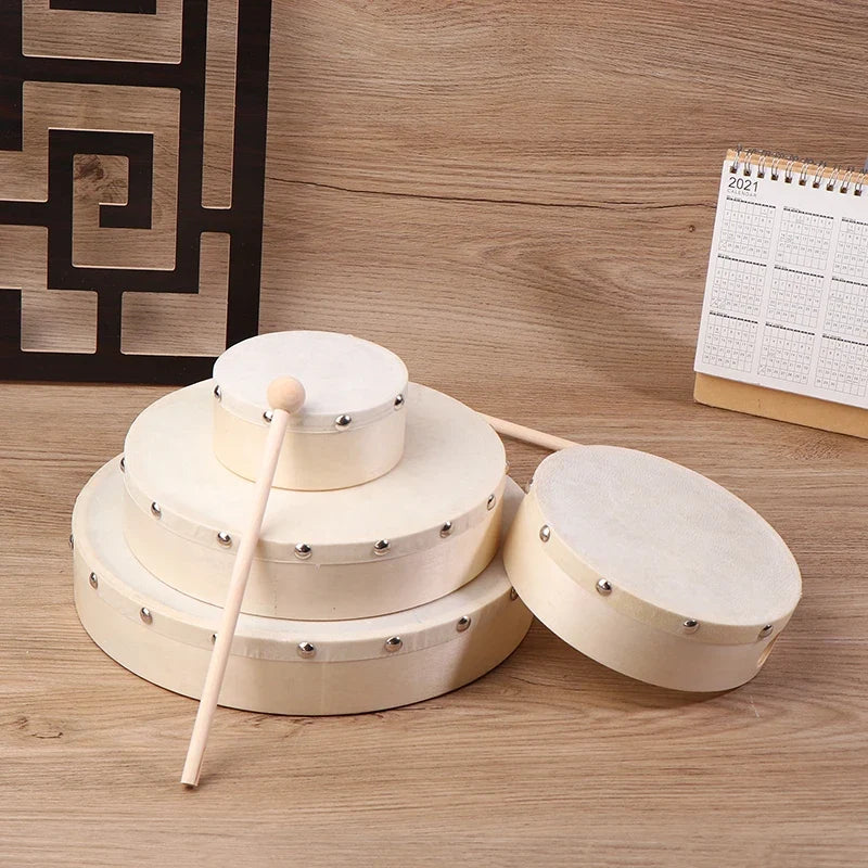 Kids Frame Drum Set with Wood Stick | Beech & Sheepskin Hand Drum Kids Drum Set Qme