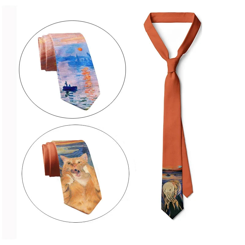 Screaming Sailing Cat Novelty Necktie – Funny Men's Print Tie Novelty Print Necktie Qme