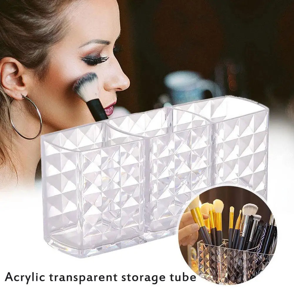 3-Slot Acrylic Makeup Brush Holder & Cosmetic Organizer Makeup Brush Organizer Qme
