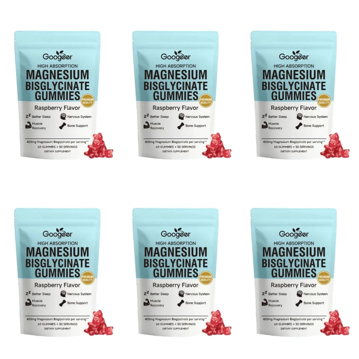 Magnesium Bisglycinate Gummies 400mg Raspberry – 60 Count Magnesium Supplement Qst 6 bags