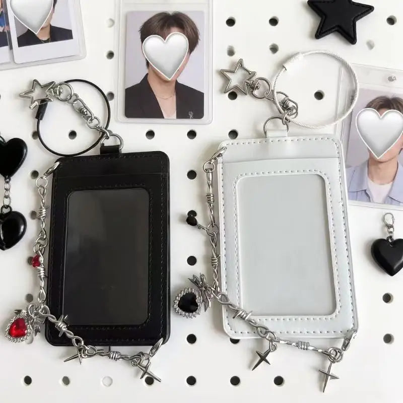 Kpop Photocard Holder PU Leather Card Cover with Key Ring Photocard Card Holder Qme