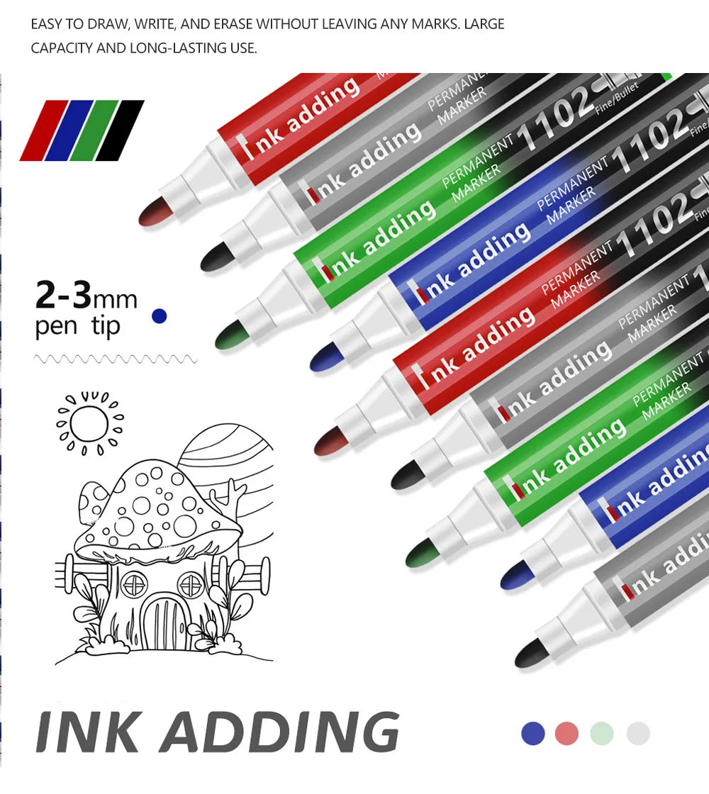 Permanent Waterproof Oily Marker Pens 2-3mm Nib | 7 Colors Permanent Marker Pens Qme