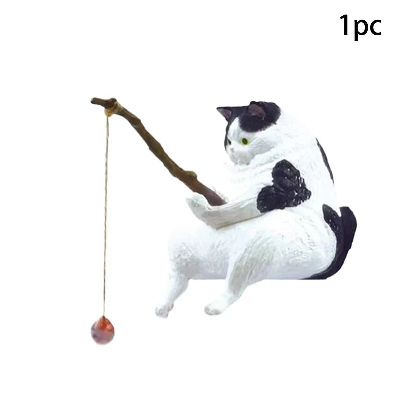 Fishing Cat Fish Tank Hanging Ornament | Resin Mini Decor Miniature Resin Ornament Qme A3