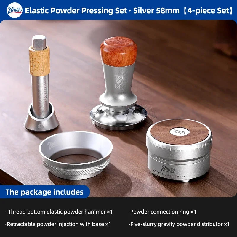 Bincoo 58mm Espresso Distributor – Wood Handle Barista Tool Espresso Distributor Qst Silver 4pcs A