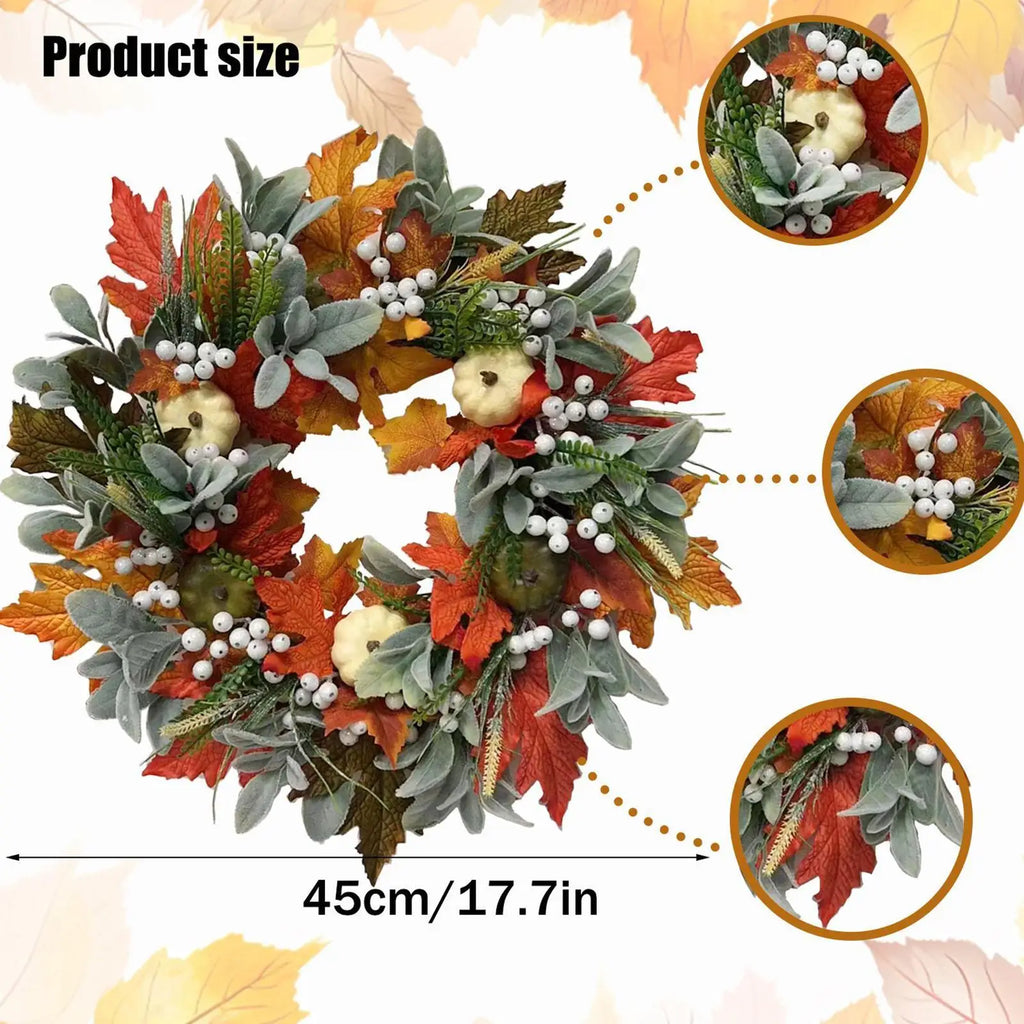 Halloween Harvest Wreath – Maple Leaves & Pumpkin | 18" Decor Seasonal Wreath Qme