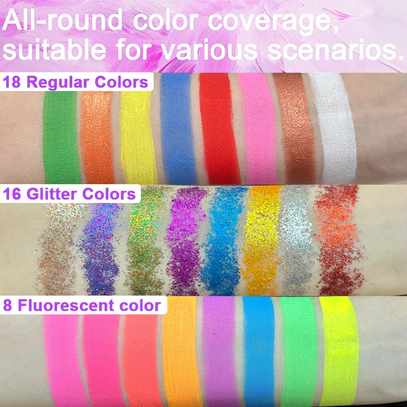 42 Colors Kids Face Paint Kit – Non-Toxic Water Activated Face Paint Kit Qme