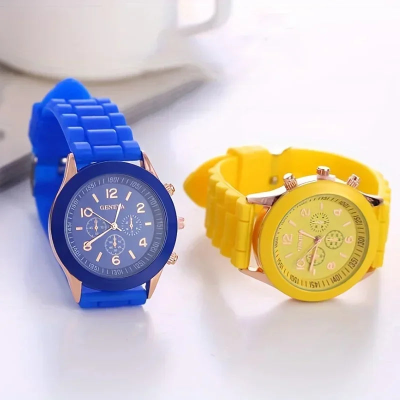 Round Triple Dial Quartz Watch Silicone Band – 15 Colors | Qme Quartz Wristwatch Qme