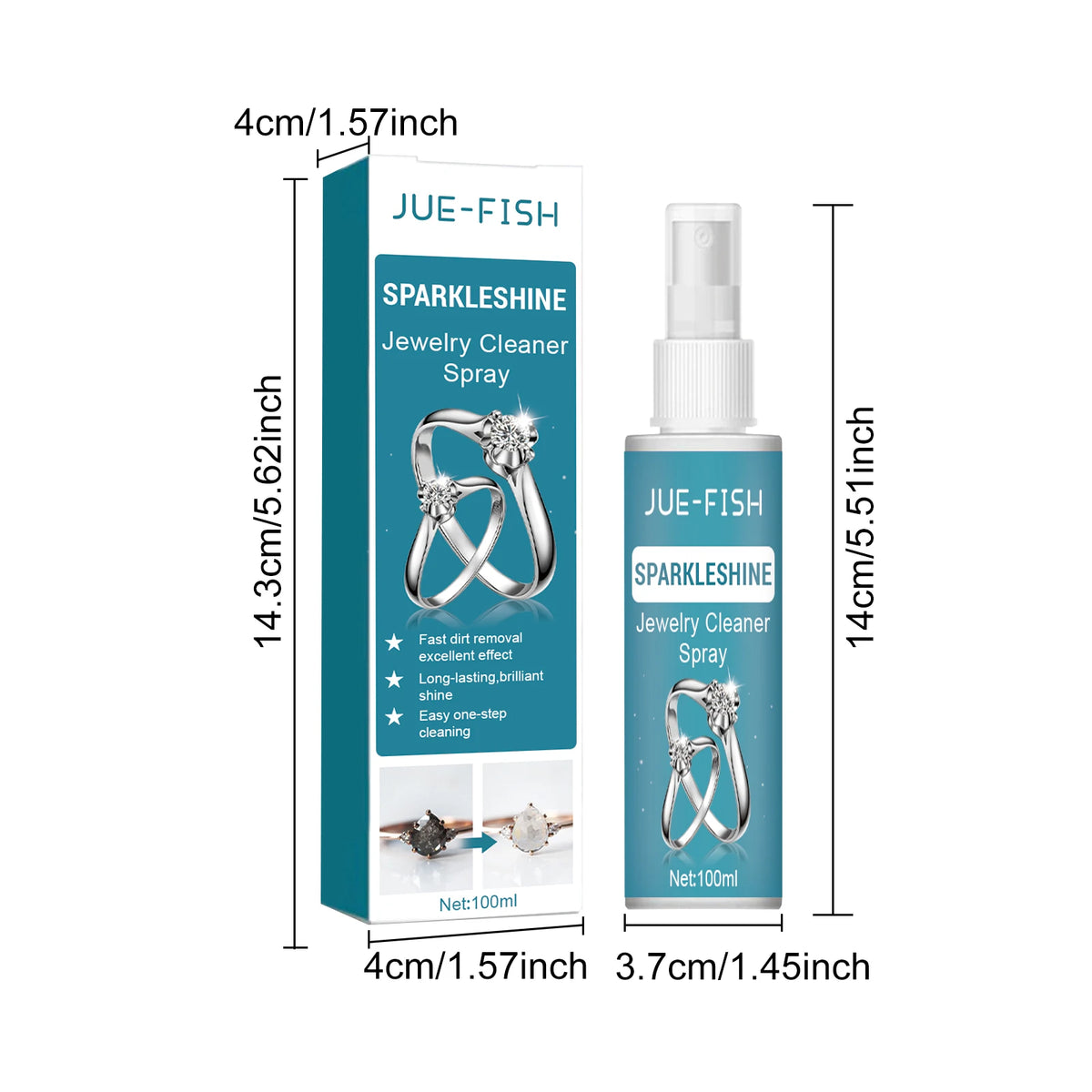 Jue-Fish 100ml Jewelry Cleaner Spray – Restore Shine & Anti-Oxidation Jewelry Cleaner Spray Qst