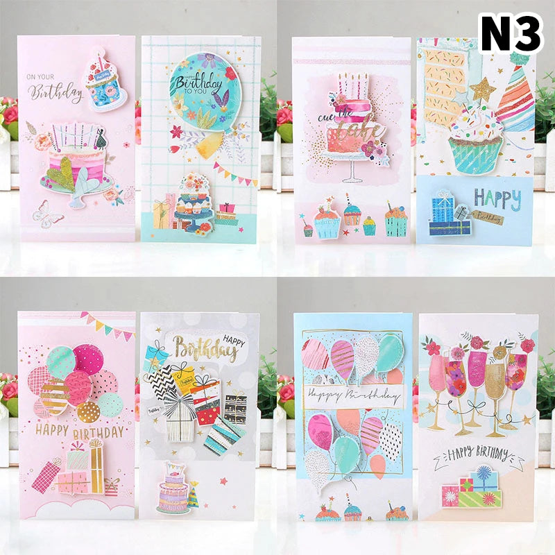 8pcs 3D Birthday & Christmas Greeting Cards with Envelopes 3D Greeting Cards Qst 3