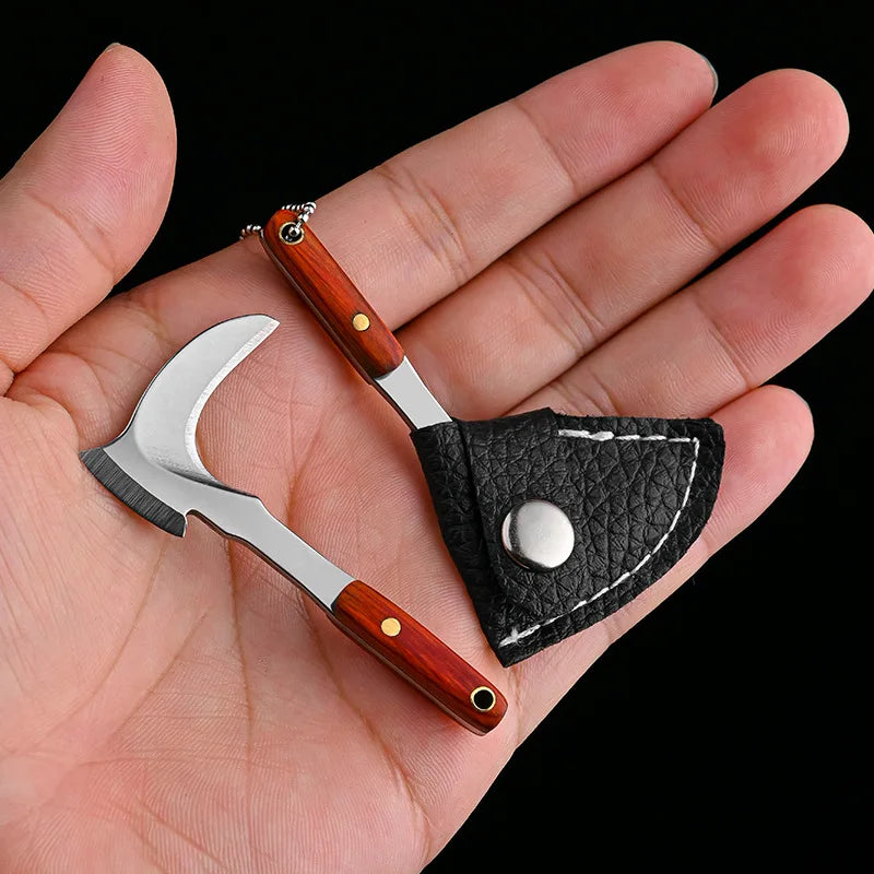 Mini Titanium Keychain Axe – EDC Camping Survival Tool | Swayboo Mini EDC Axe Qst Sliver Leather Case