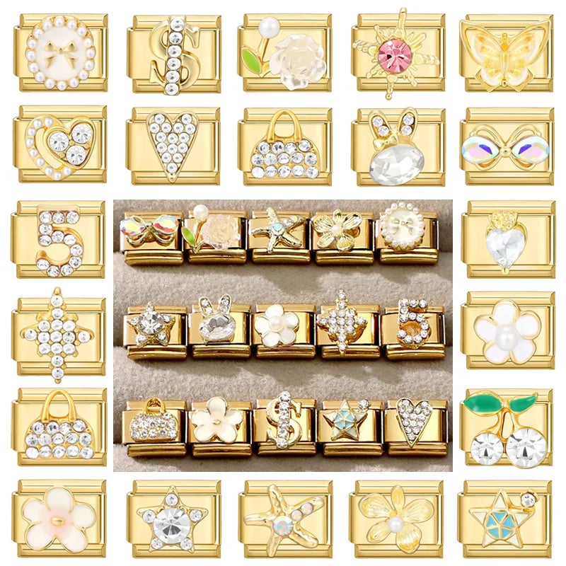 Women's Italian Charm Bracelet Links – Gems, Flower, Heart & Star Charm Bracelet Link Qme