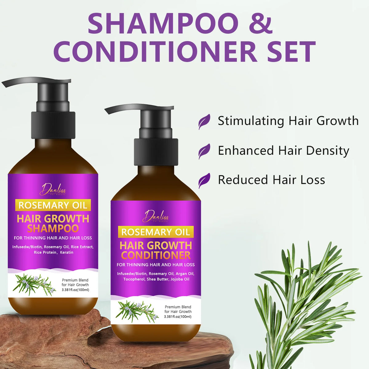 Rosemary Oil Shampoo & Conditioner Set – Biotin & Argan Oil Hair Care Set Qst