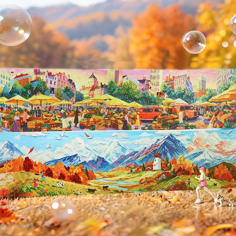 Wide European Town Scenery Washi Tape – Junk Journal Decorative Washi Tape Qme