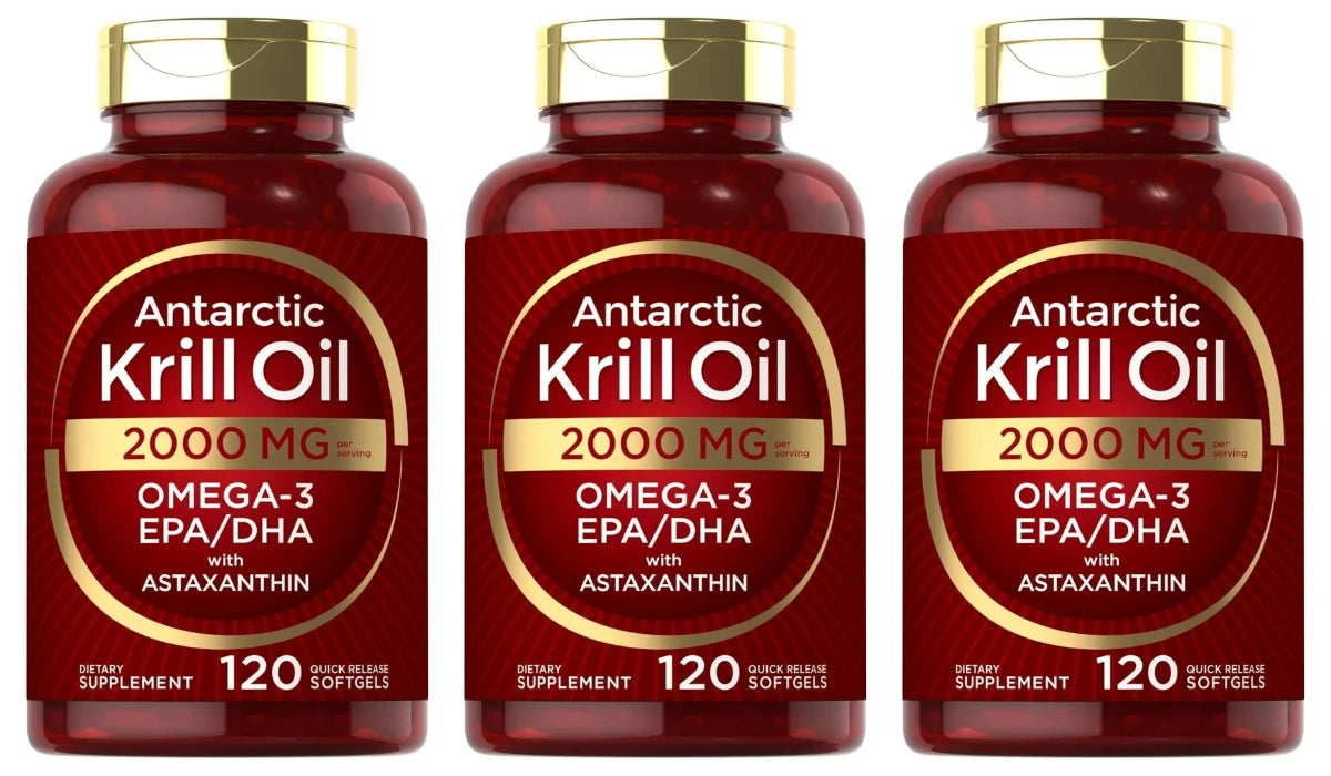 Antarctic Krill Oil 2000mg 120 Softgels | Omega-3 EPA DHA Astaxanthin Omega-3 Supplement Qst 3bottles 360capsules