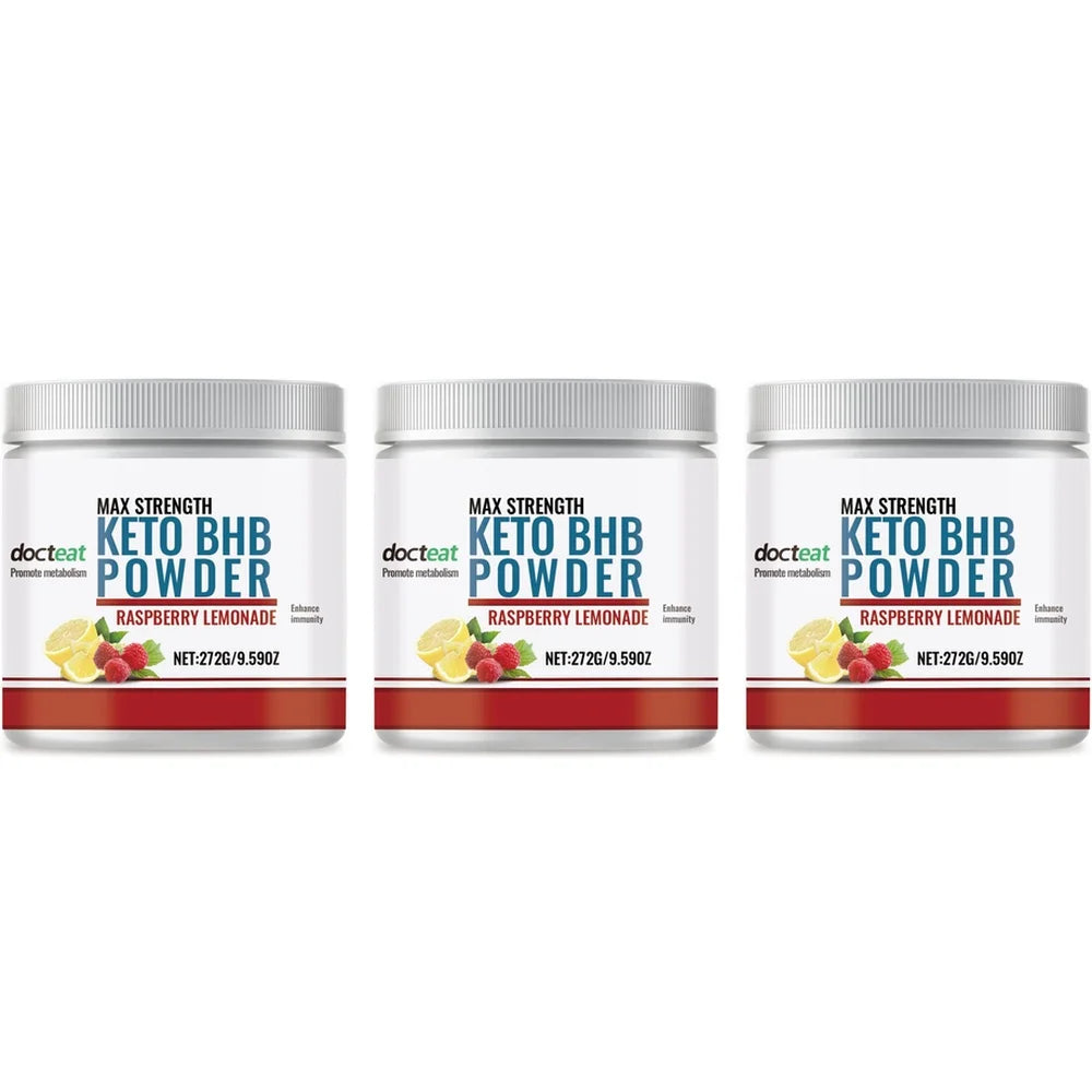 Docteat Keto BHB Powder Raspberry Lemonade 272g | Electrolytes Keto BHB Supplement Qst 3 bottles 816 g