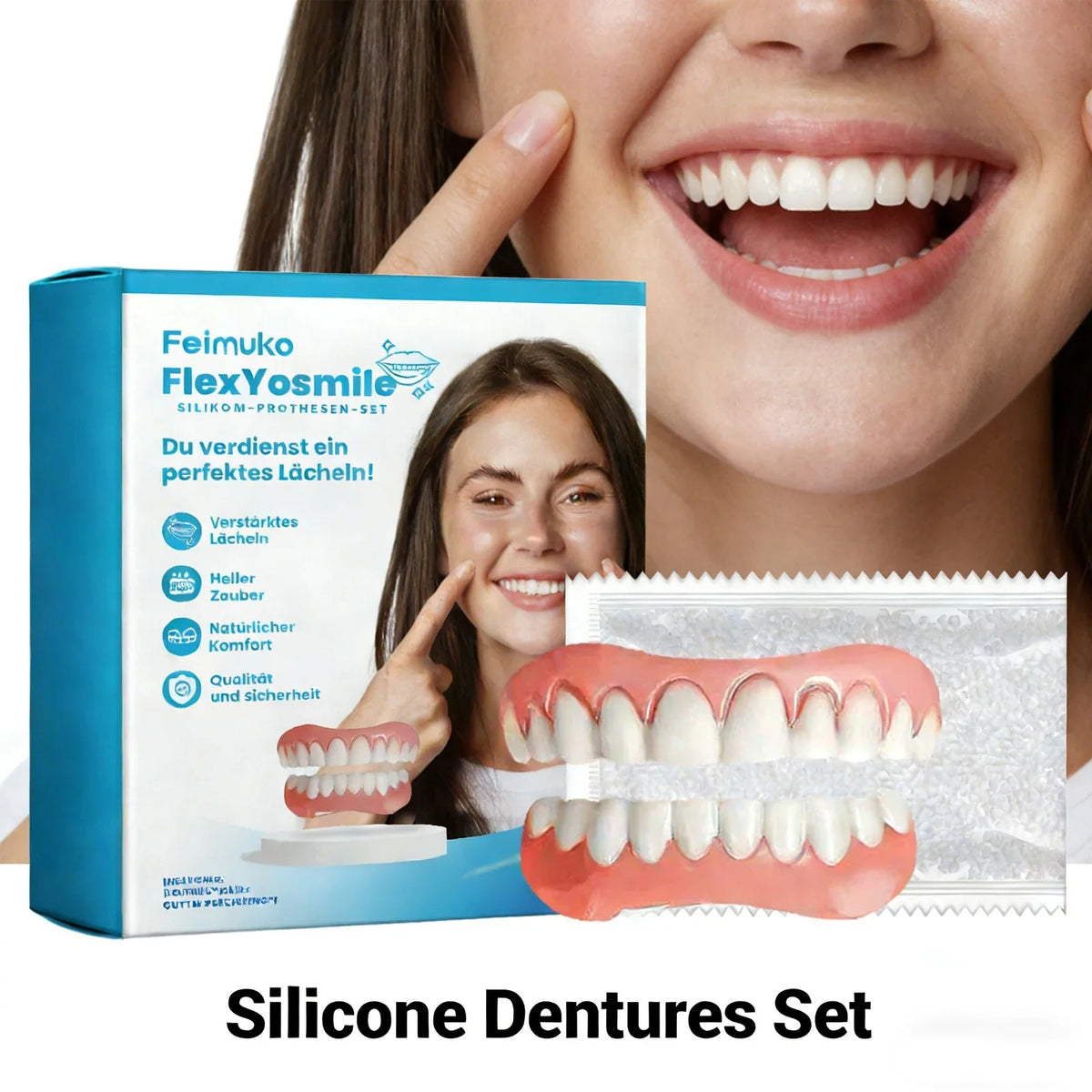 Silicone Full Dentures – Natural False Teeth with Gum Fit Silicone Dentures Qme