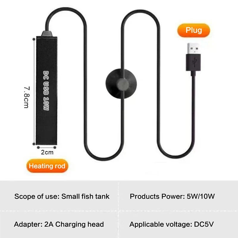 USB Mini Aquarium Heater 5W 10W Thermostat Heating Rod | Fish Tank Aquarium Heater Qme