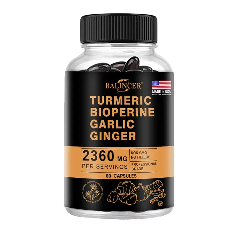 Turmeric Ginger Supplement 2360mg – Garlic & Piperine Capsules Dietary Supplement Qst 60 count-1 bottle