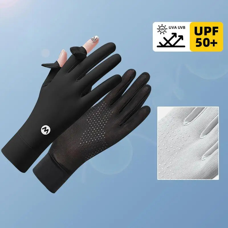 Women's Ice Silk UV-Protection Gloves for Cycling & Driving Sun Protection Gloves Qst 1 Black