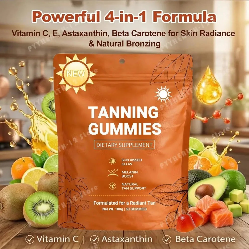 Tanning Gummies – Sunless Bronzing Glow, Vegan, Sugar-Free Tanning Supplement Qst