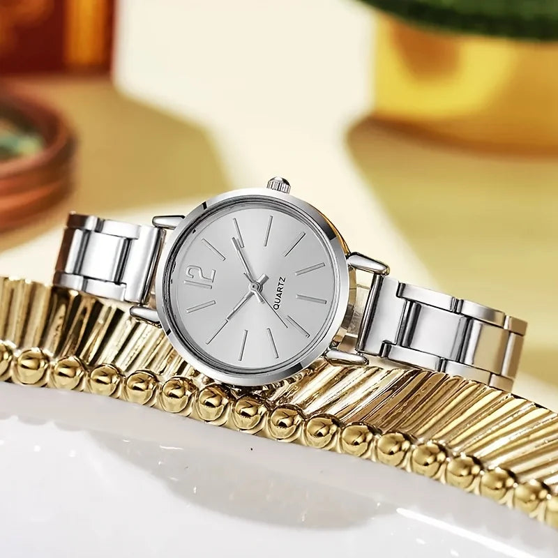 Women's Elegant Gold Jewelry Set – Watch, Bangle, Ring & Pendant Jewelry Set Qme