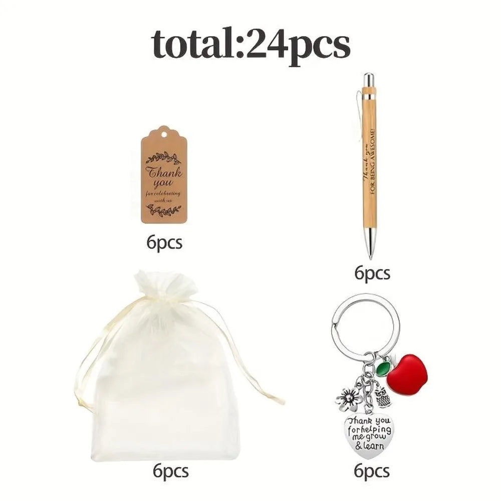Teacher Appreciation Gift Set – 6 Sets Bamboo Pen Keychain & Card Teacher Gift Set Qme