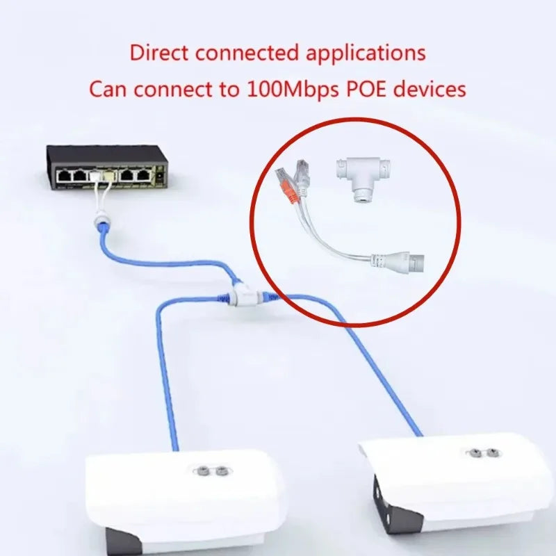 RJ45 Ethernet Splitter 1-to-2 PoE Adapter 4P8C Connector Ethernet Splitter Adapter Qme