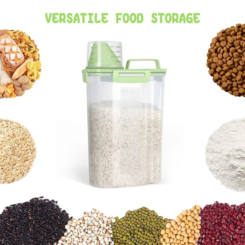 2-Liter Pet Food Storage Container with Measuring Cup – Green Pet Food Container Qme