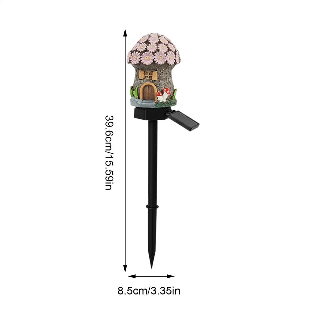 Solar Mushroom Fairy House Pathway Lamp – Waterproof Resin Solar Garden Light Qme