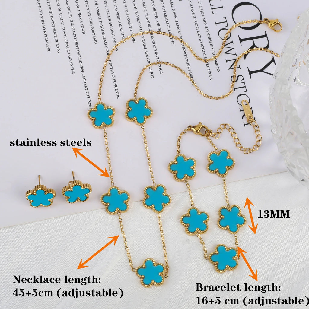 18K Gold-Plated Five-Leaf Flower Jewelry Set – 4 Pcs Jewelry Set Qme