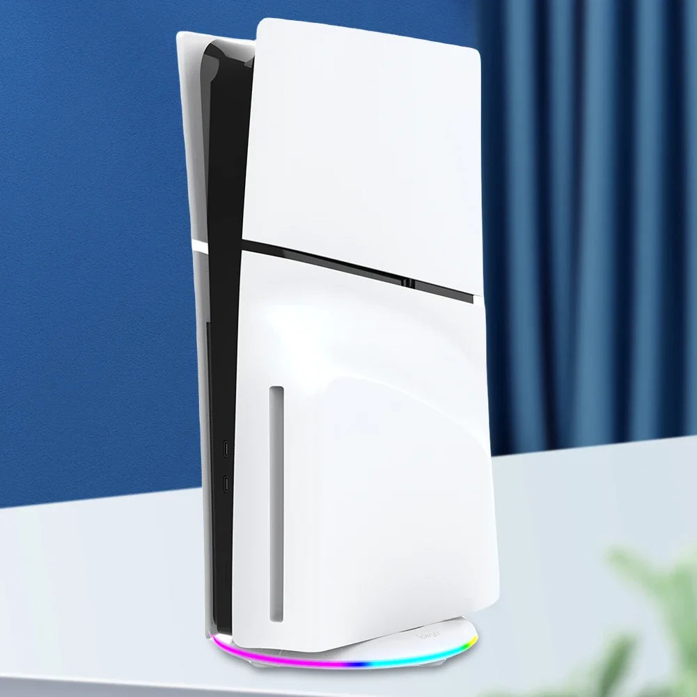 RGB Vertical Stand with Anti-Slip Pad for PS5 Slim Console Gaming Console Stand Qme
