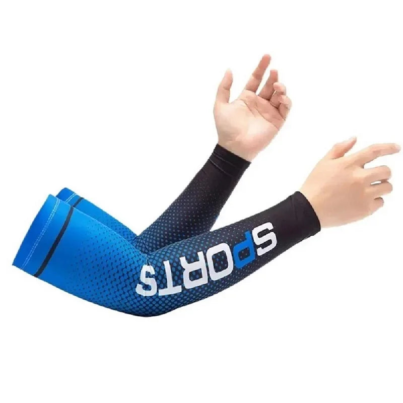 Ice Silk UV Protection Arm Sleeves – Unisex Cooling Anti-Slip UV Protection Arm Sleeves Qme Blue One Size