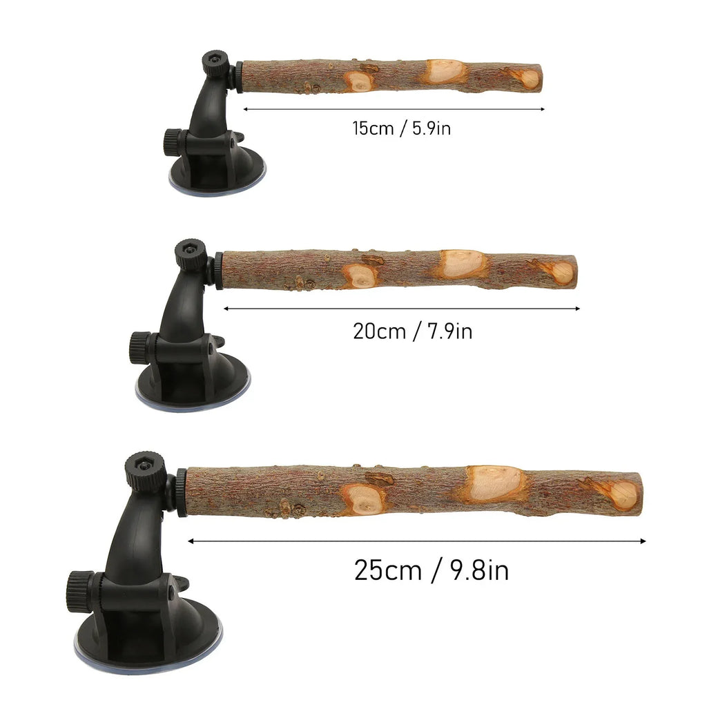Parrot Suction Cup Window Perch & Bird Bath – Wooden Stand Bird Perch Stand Qme